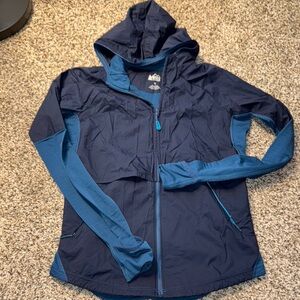 REI Co-op Navy/Blue Hooded Jacket w Polartec Women’s Medium EUC
